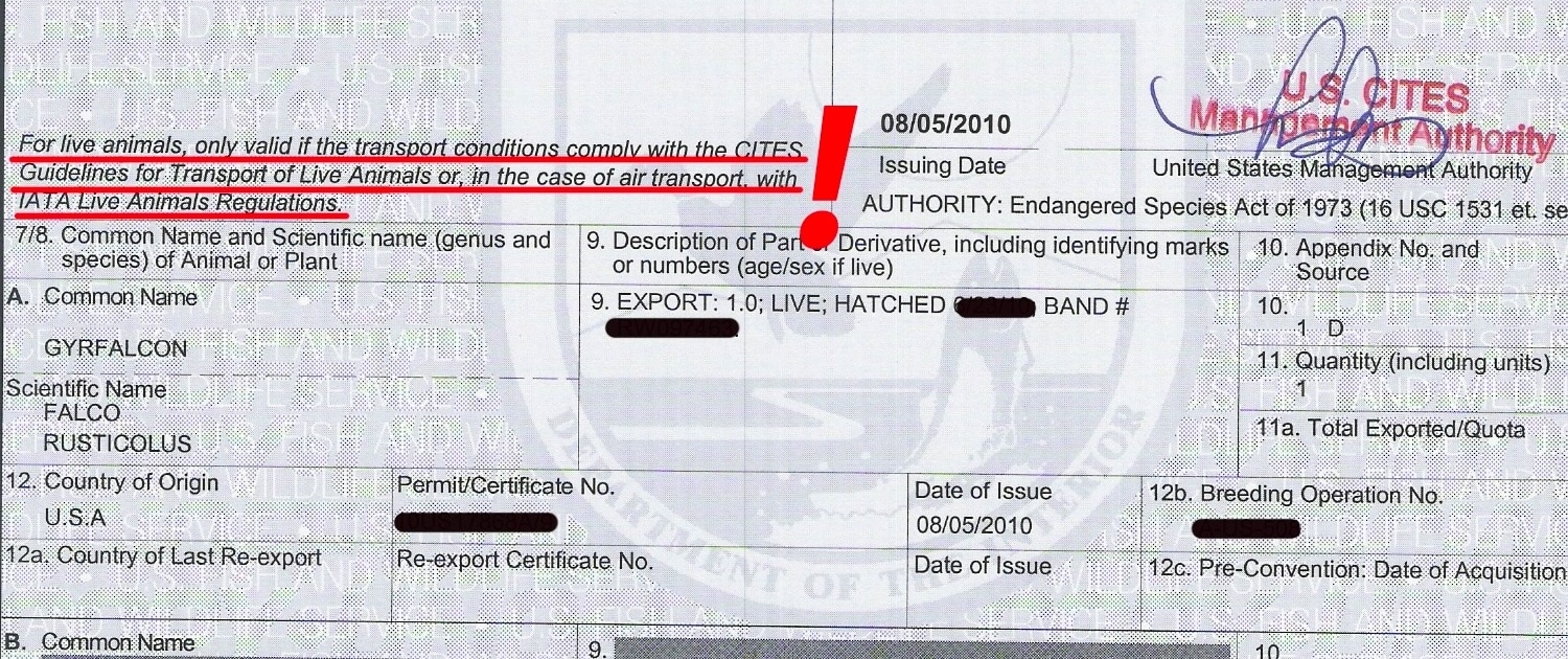 CITES export permit VAR Kopie